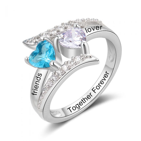 Bague Argent Avec Deux Prénoms et deux pierres de naissance