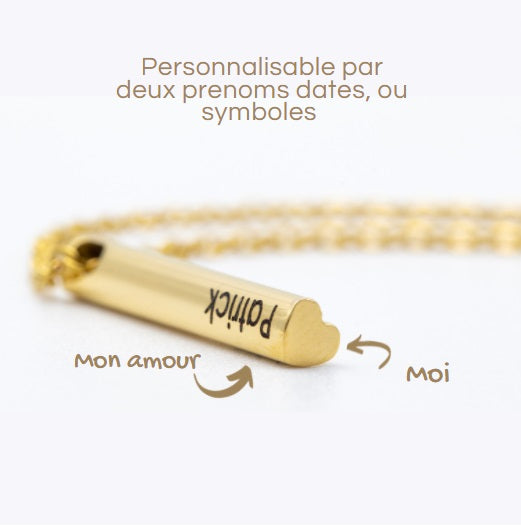 Collier personnalisé prénom  Barre cœur 3D pour femme
