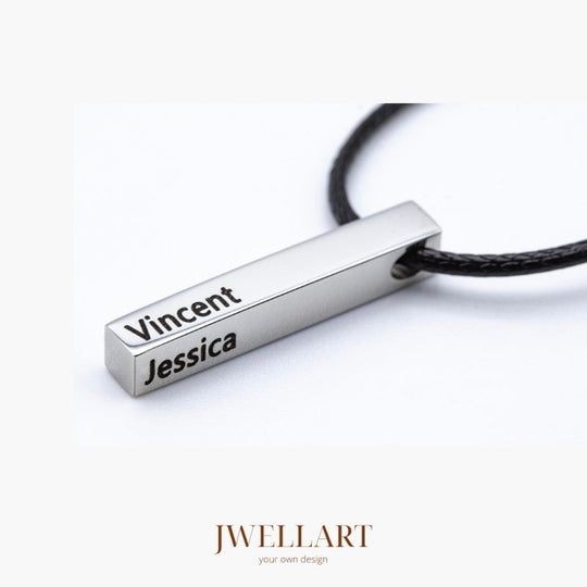Collier Homme personnalisé  cuir  pendentif Barre 3D