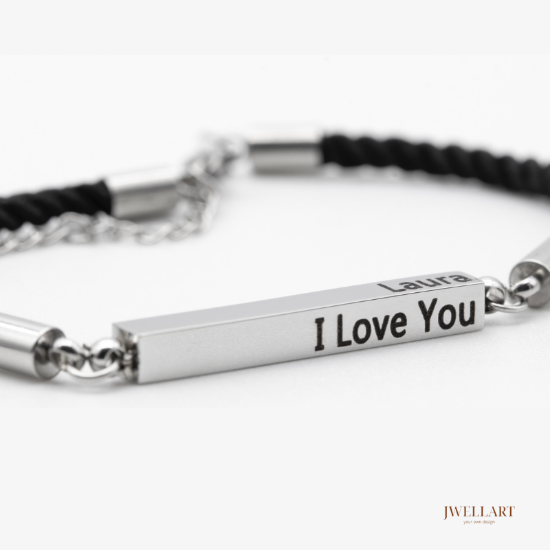 Bracelet Homme avec Barre Prénom Personnalisé en Argent