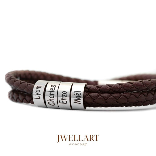 Bracelet Homme en Argent Massif et Cuir Tressé Marron