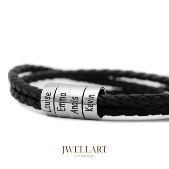 Bracelet Homme en Argent Massif et Cuir Tressé Noir