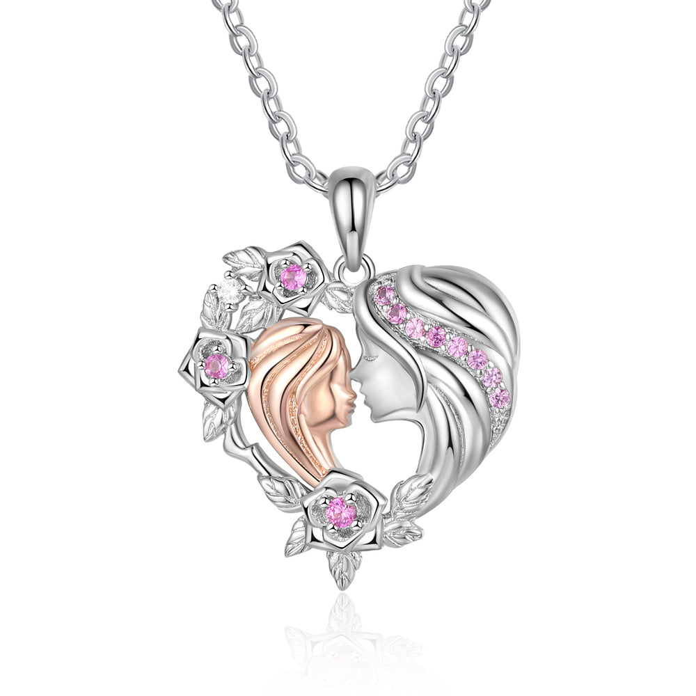 Collier Mère et Fille en Argent 925 Coeur Pendentif Collier Cadeaux pour les Femmes Maman