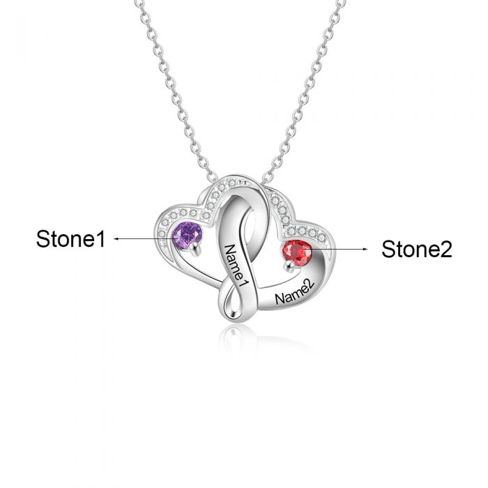 Collier  Double Prénoms  deux pierres  d anniversaire