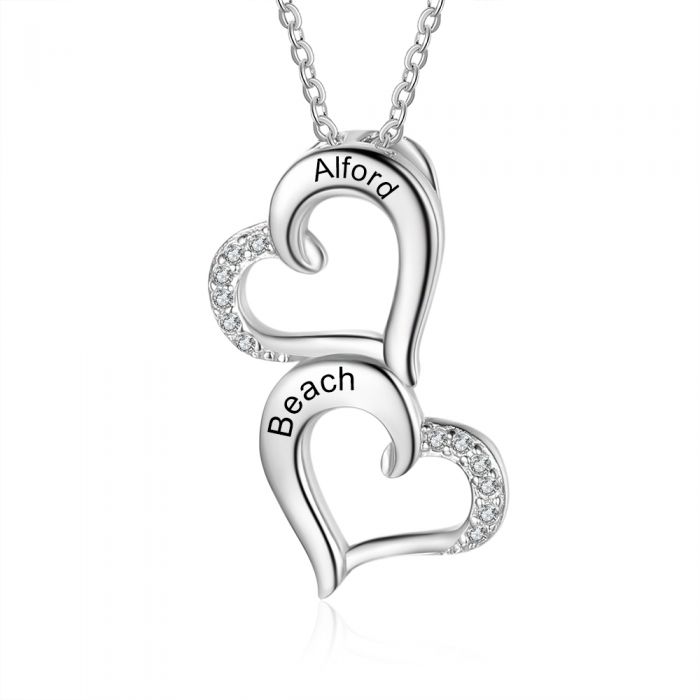 Collier Deux Coeurs  couple deux prenoms