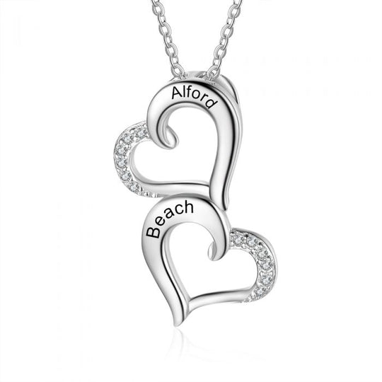 Collier Deux Coeurs  couple deux prenoms
