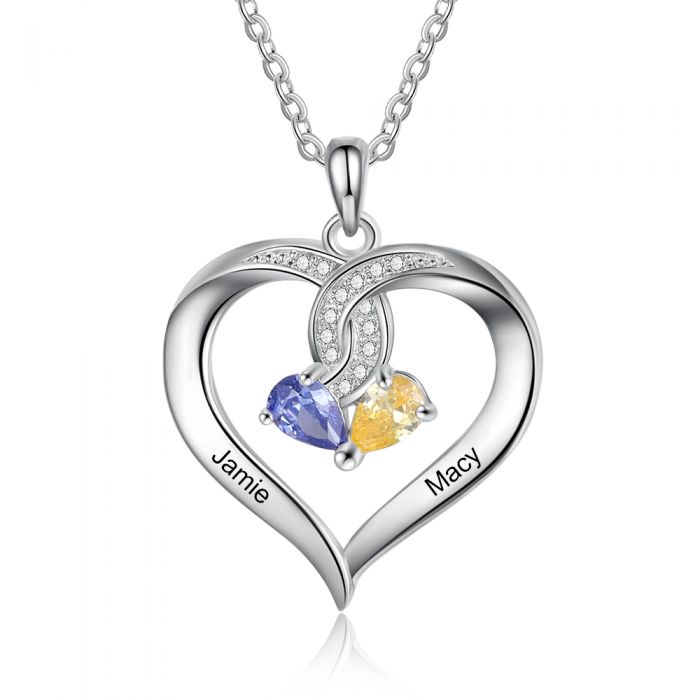Collier  Deux Prénoms personnalisable et deux pierres  d anniversaire