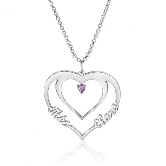 Collier Avec Deux Prénoms et une pierre  d anniversaire